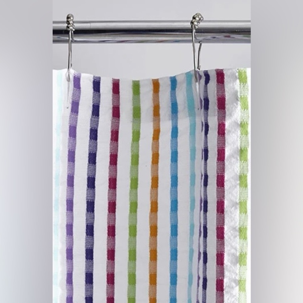 The Company Store Spectrum Shower Curtain, liner, hooks + 2 matching washcloths
